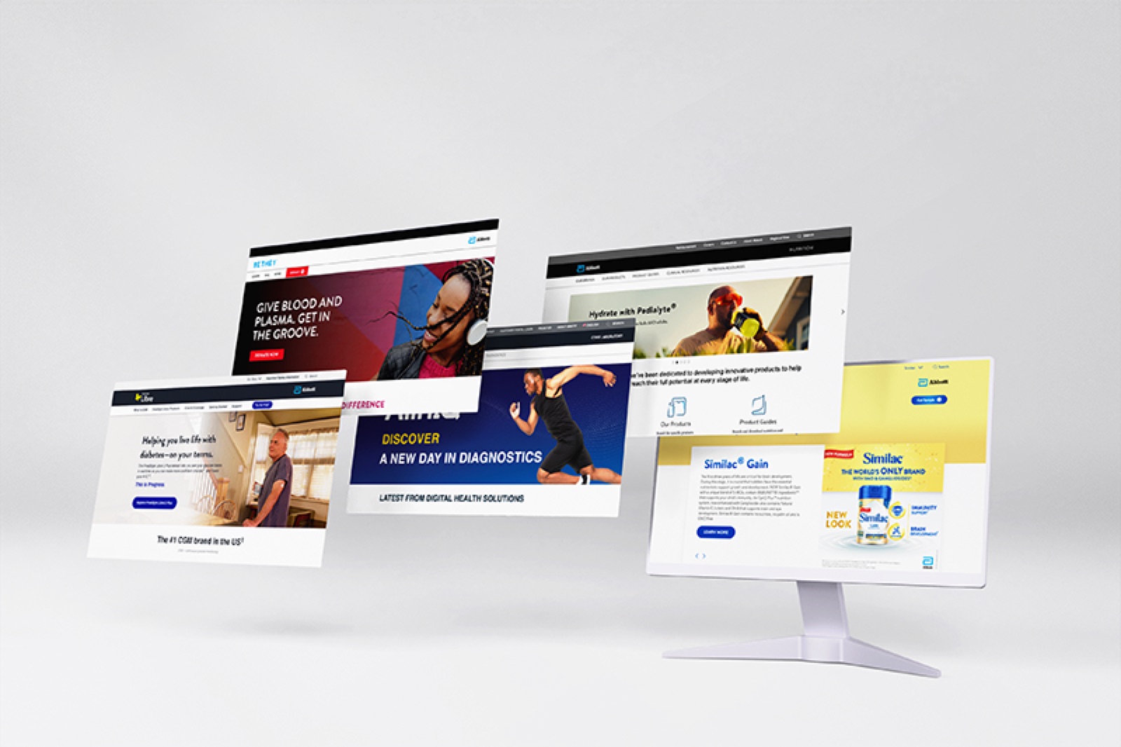 Reusable page templates and componentized digital properties produced by the enterprise design system across brands.